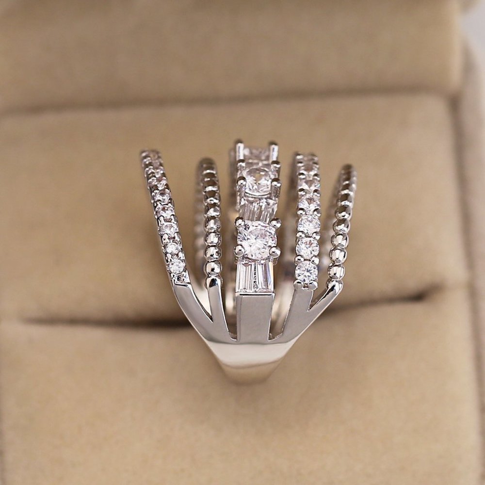 NEW 925 Sterling Silver Multi Band Diamond Ring - Picture 4 of 5